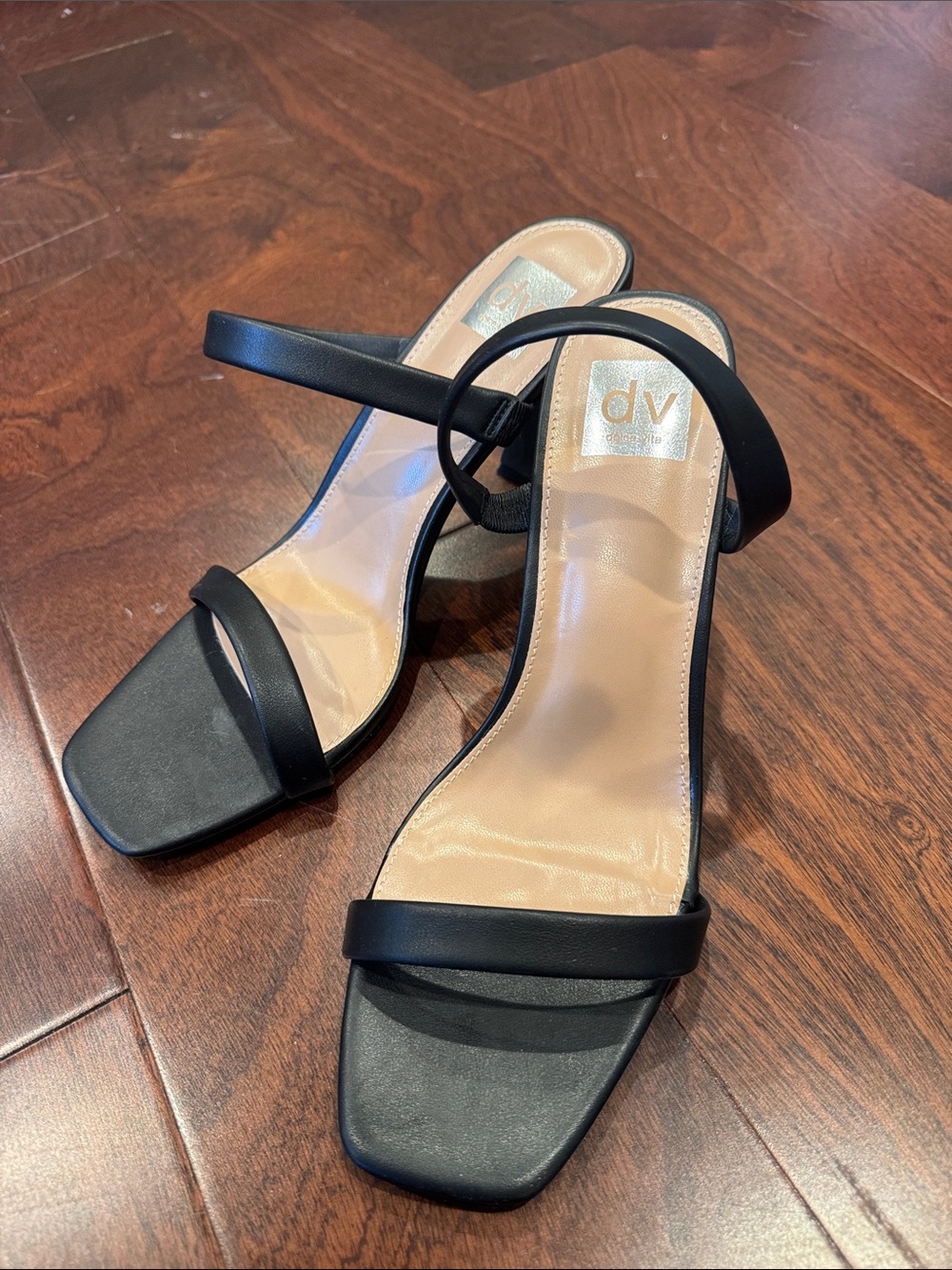 DV by Dolce Vita Black Minimal Strap Block Heel Sandals